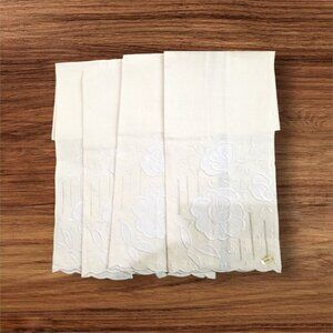 vtg Linen hand towels cream set of 4 kitchen bath‎ tea towels cottage Farmhouse